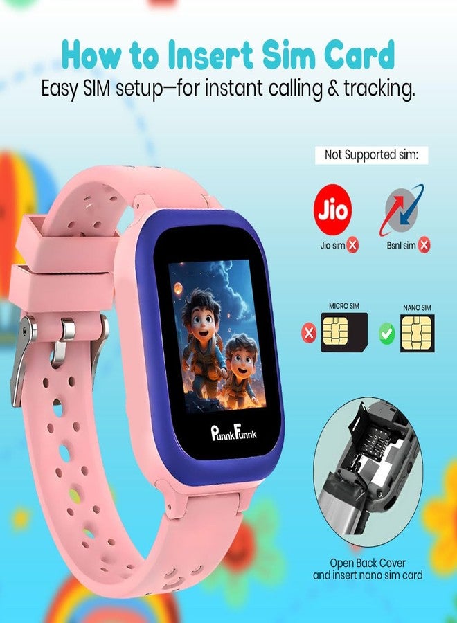 PunnkFunnk Q15 Kids Smart Watch - 1.44" TFT Display | 2G/3G SIM Support | Water Rasistence| GPS Tracking & Two-Way Calling | Learning & Gaming Apps Smartwatch for Boys & Girls-(Pink) - Image 3